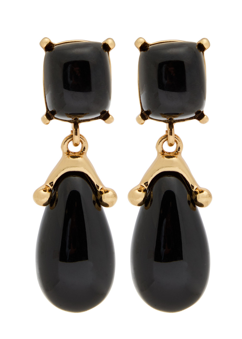 Kenneth Jay Lane 22kt Gold-plated Clip-on Drop Earrings In Black