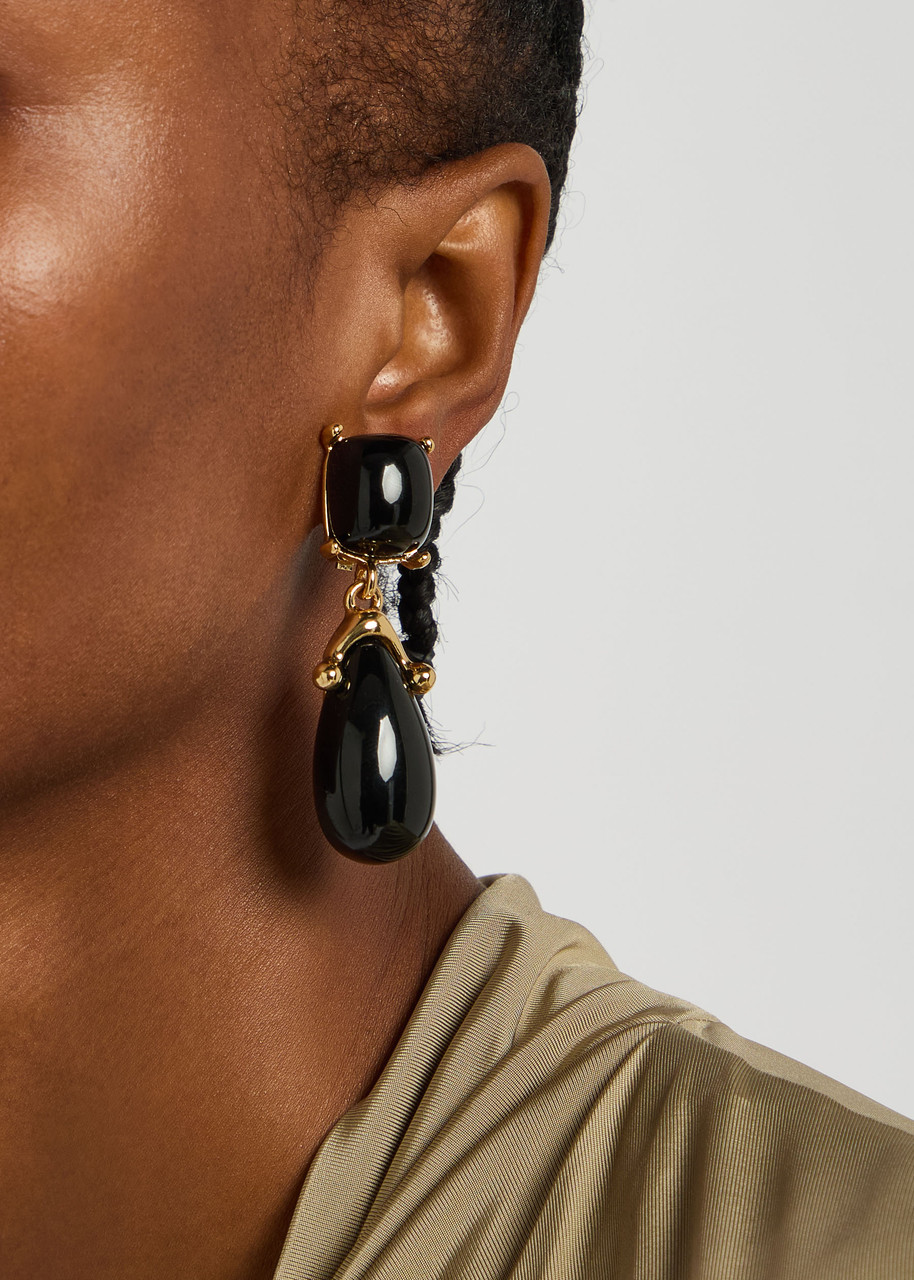 Kenneth Jay Lane 22kt Gold-plated Clip-on Drop Earrings In Black