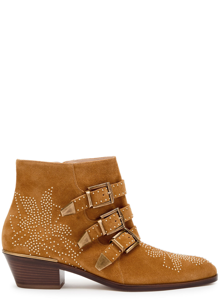 Chloe Susanna 40 Stud-embellished Suede Ankle Boots - Tan - 39 (IT39 / UK6)
