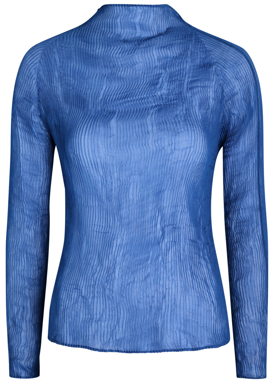 Issey Miyake Pleated Sheer Chiffon Top In Blue