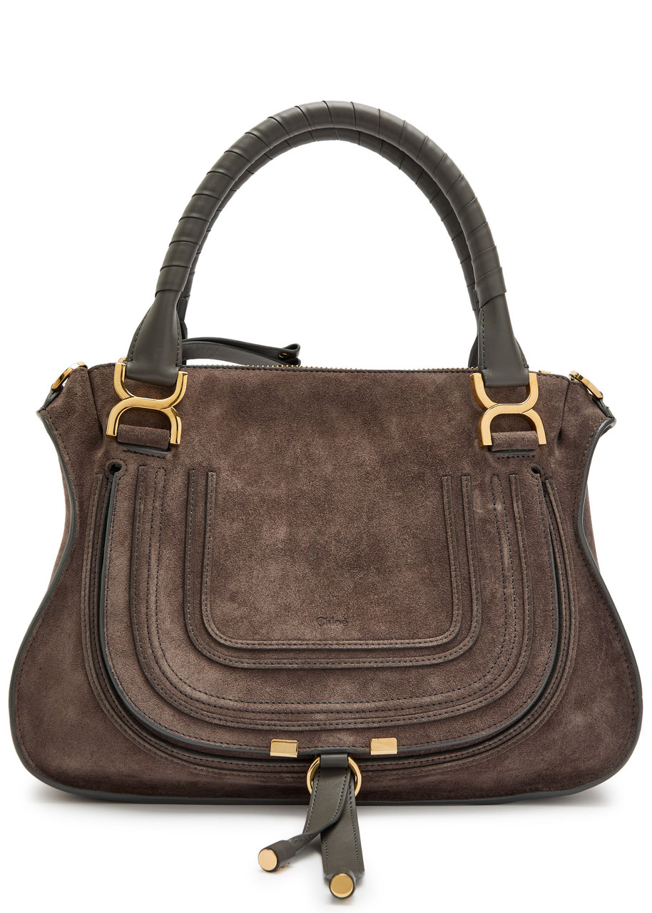 Chloe Marcie Medium Suede Saddle bag - Grey - One Size