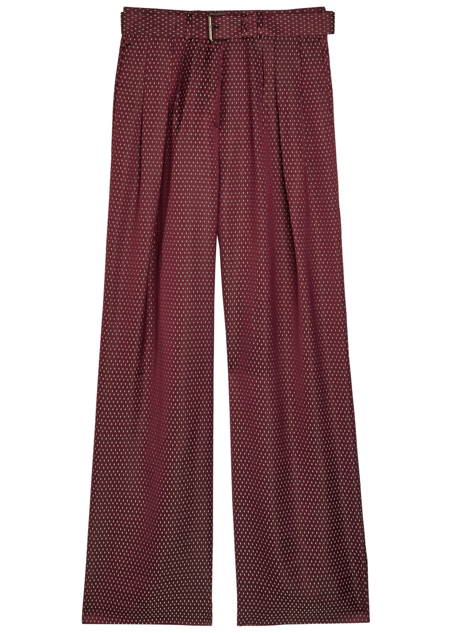 Dries Van Noten Peaches Bis Patterned Wide-leg Satin Trousers - Burgundy - 34 (UK6 / XS)