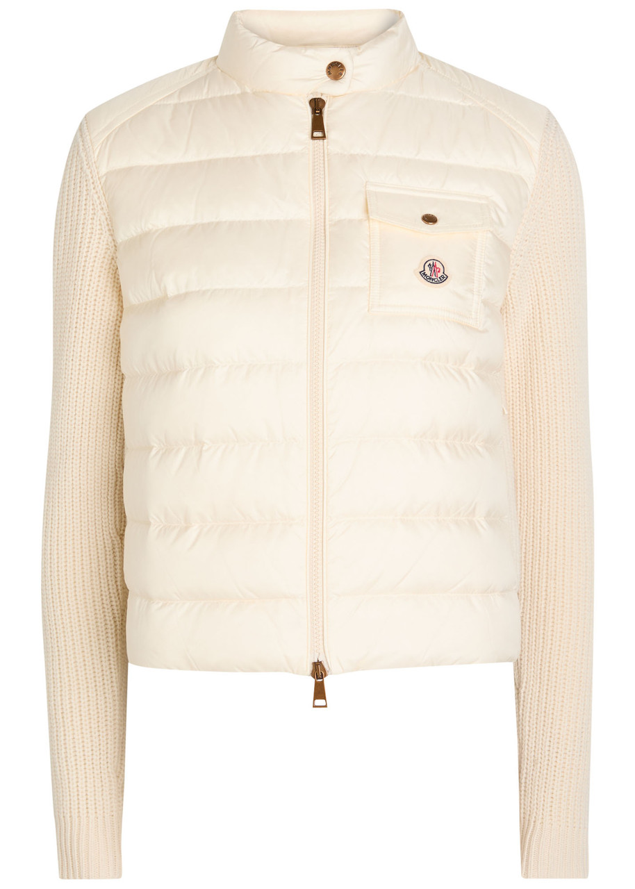 Moncler Quilted Wool And Cashmere-blend Cardigan In Neutral