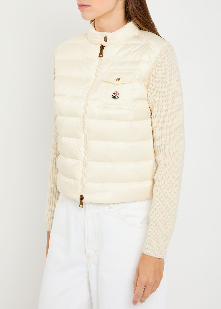 Moncler Quilted Wool And Cashmere-blend Cardigan In Neutral