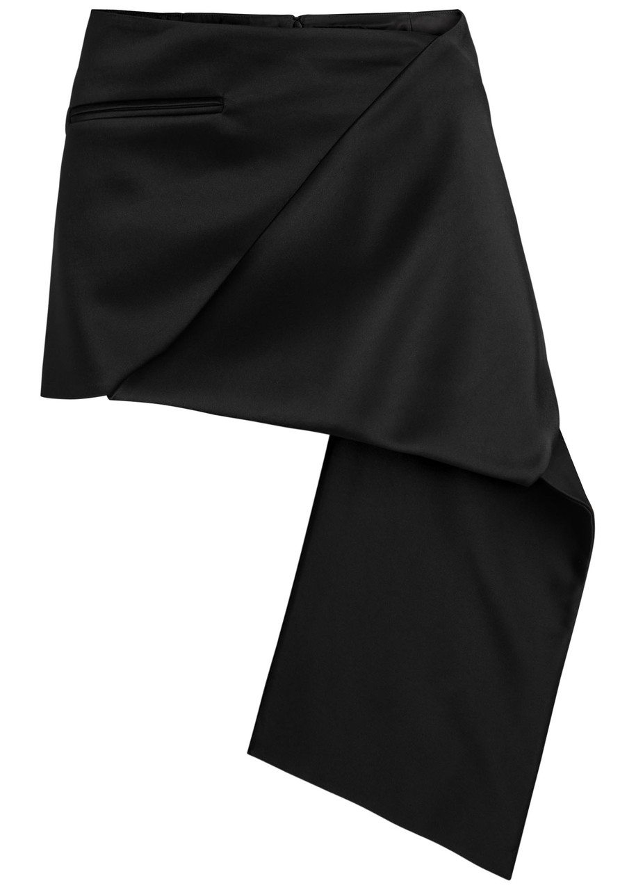 Courrèges Folded Asymmetric Satin Mini Skirt In Black