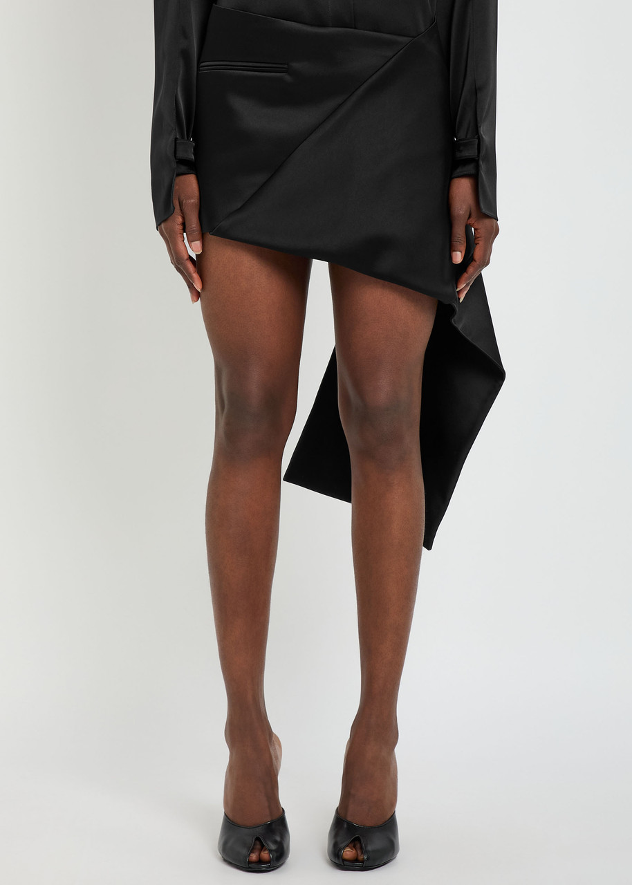 Courrèges Folded Asymmetric Satin Mini Skirt In Black