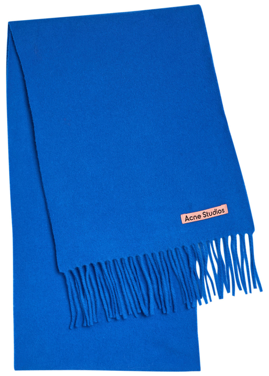 Acne Studios Canada Skinny Fringed Wool Scarf In Blue
