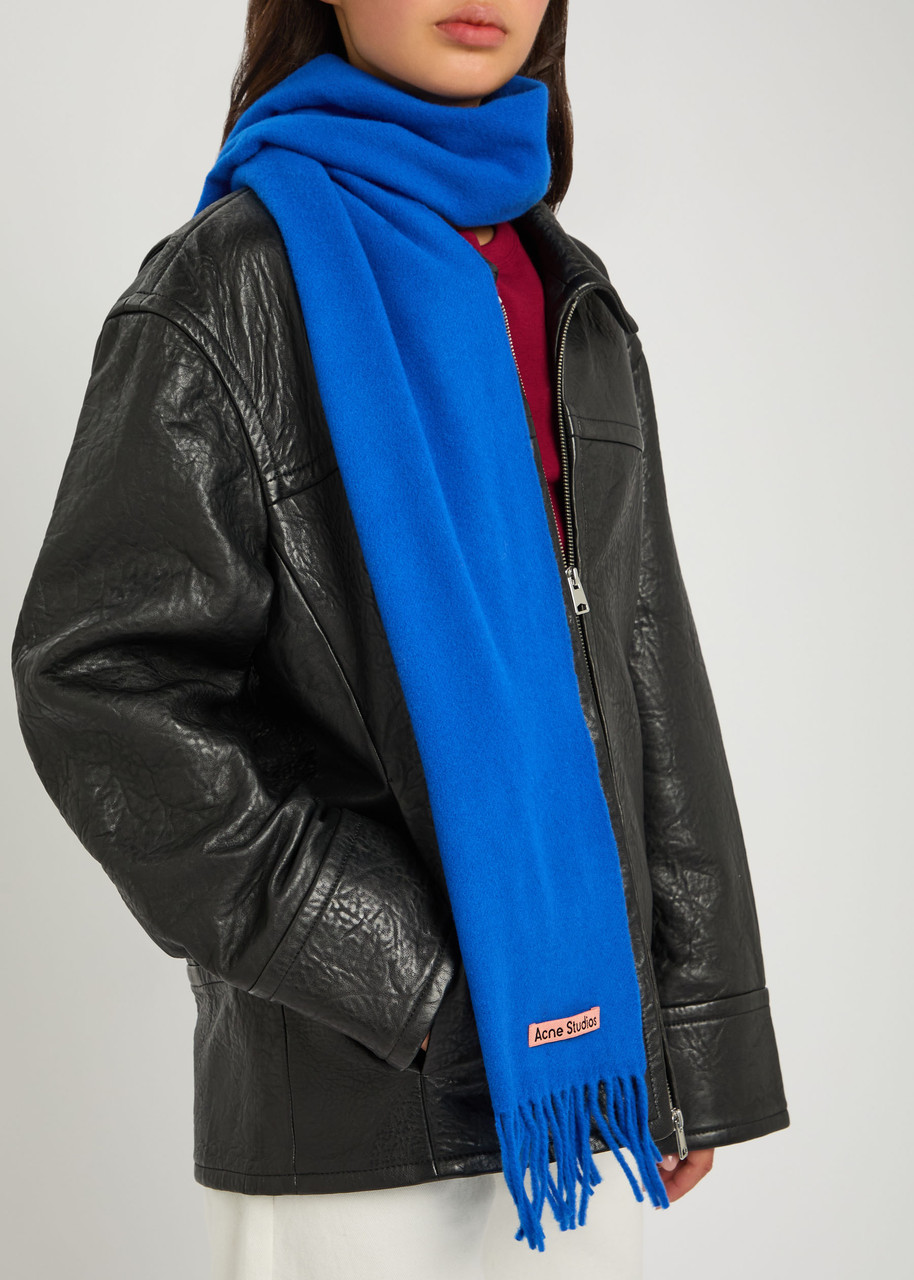 Acne Studios Canada Skinny Fringed Wool Scarf In Blue