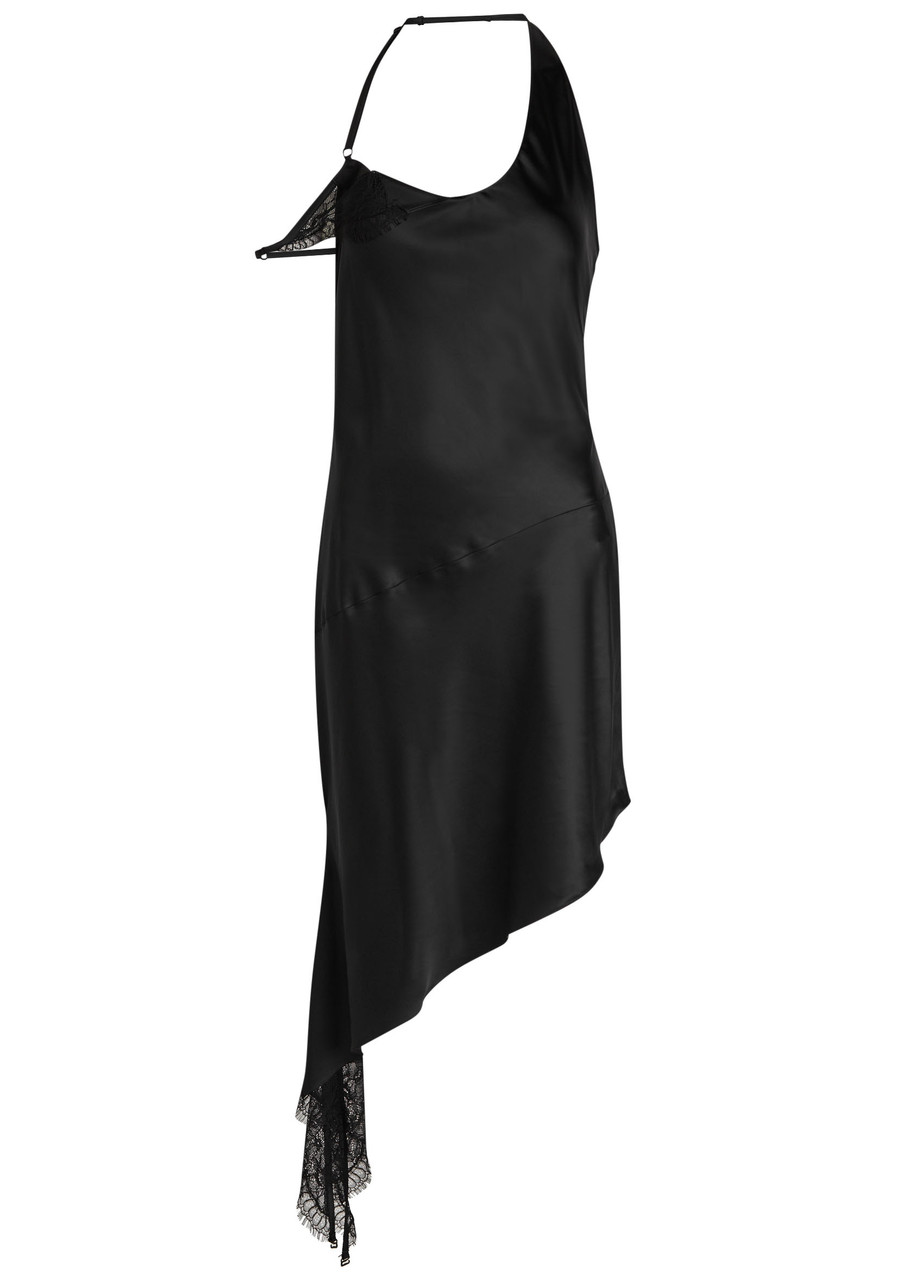 Courrèges Lace-embellished Satin Midi Dress In Black