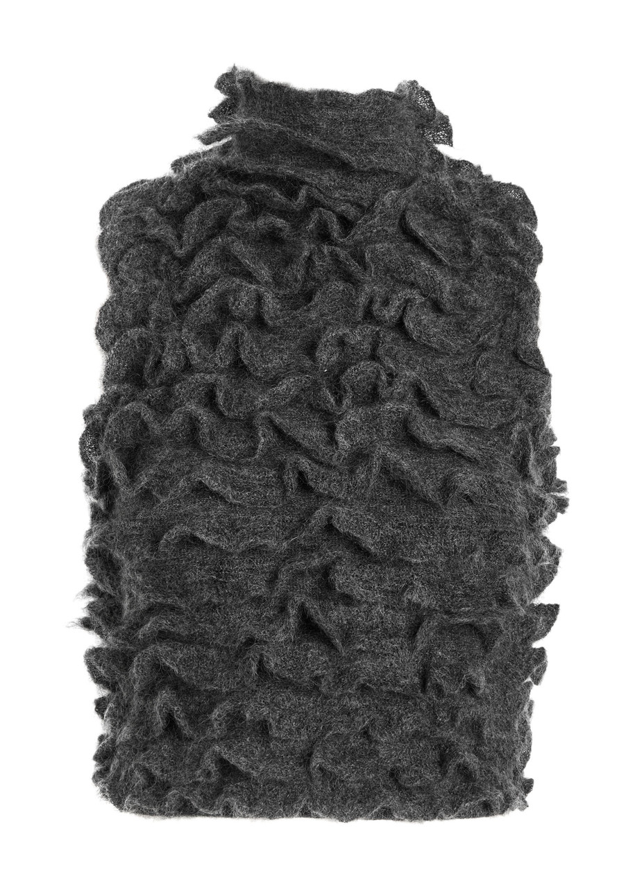 Alaïa Ruffled Mohair-blend Cropped Top In Gray