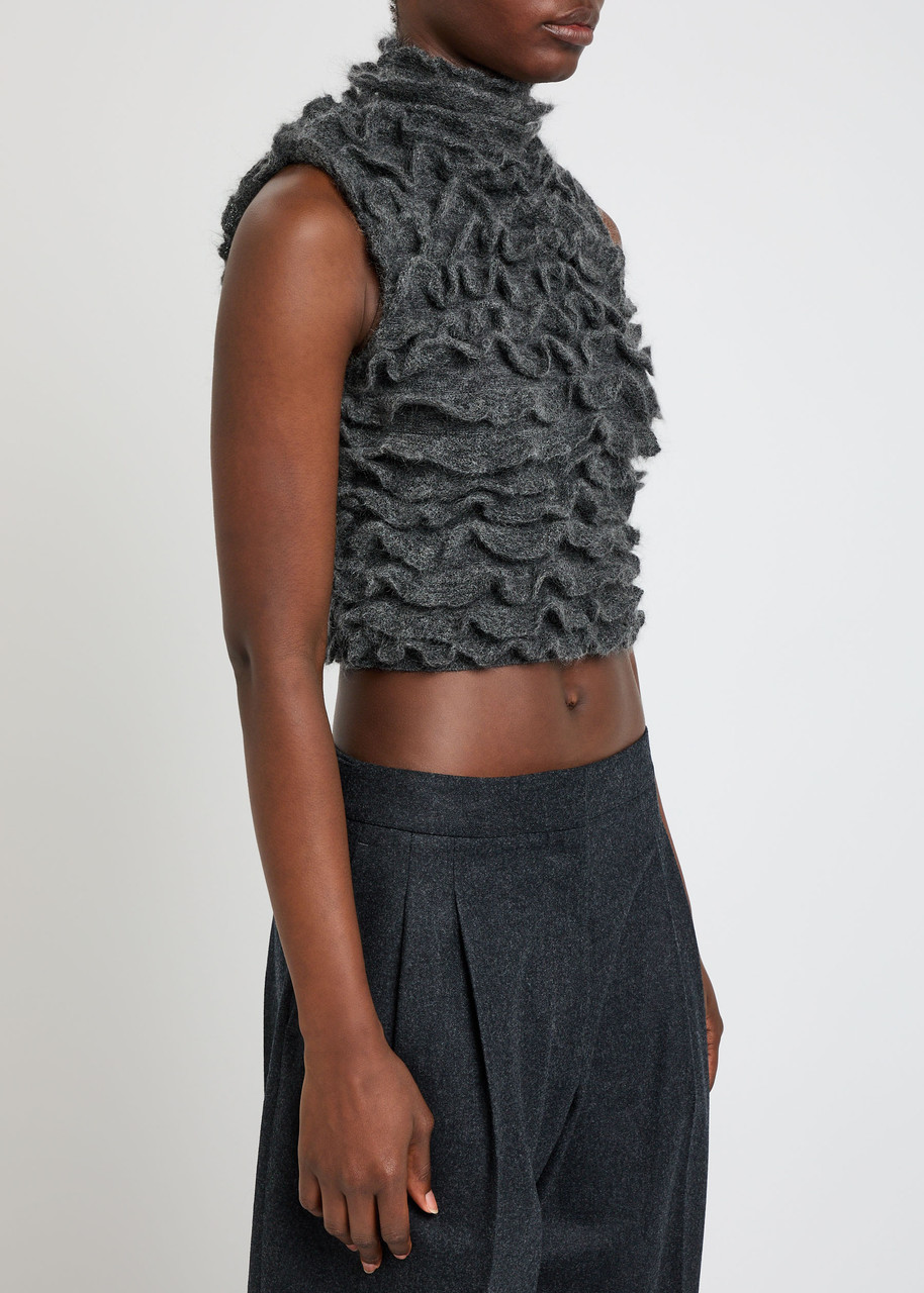 Alaïa Ruffled Mohair-blend Cropped Top In Gray