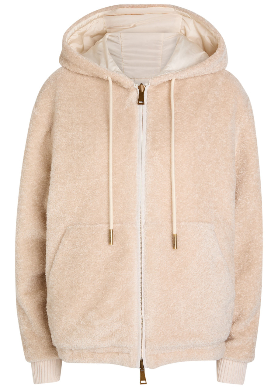 Moncler Reversible Hooded Fleece And Shell Cardigan In Neutral