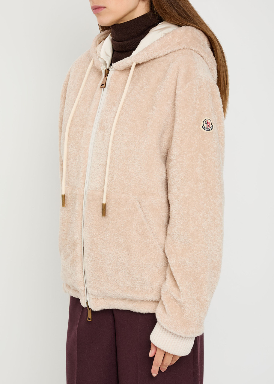 Moncler Reversible Hooded Fleece And Shell Cardigan In Neutral