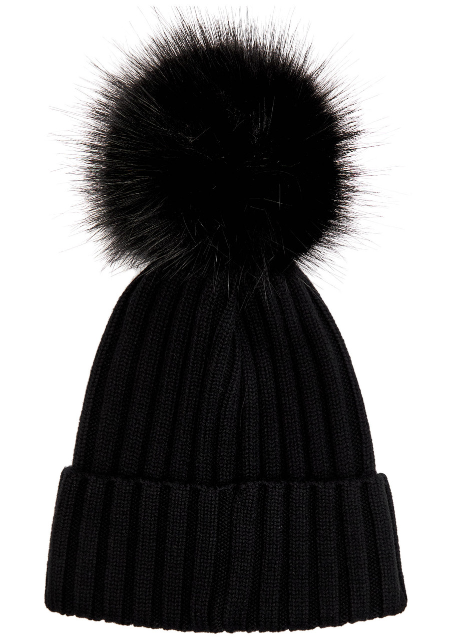 Moncler Cable-knit Cashmere And Wool-blend Beanie In Black