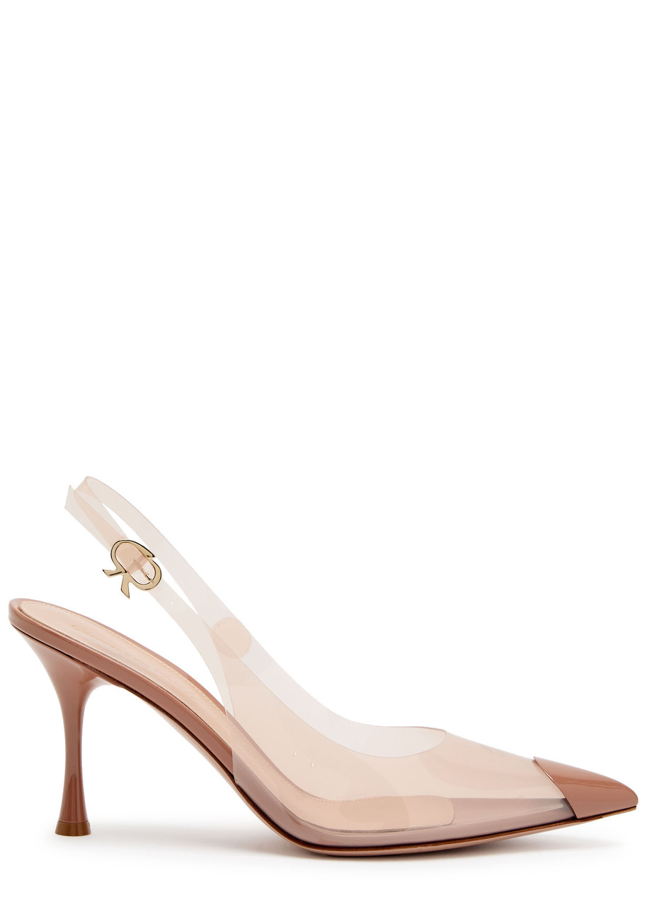 Gianvito Rossi Diana 85 Patent Leather and Pvc Slingback Pumps - Beige