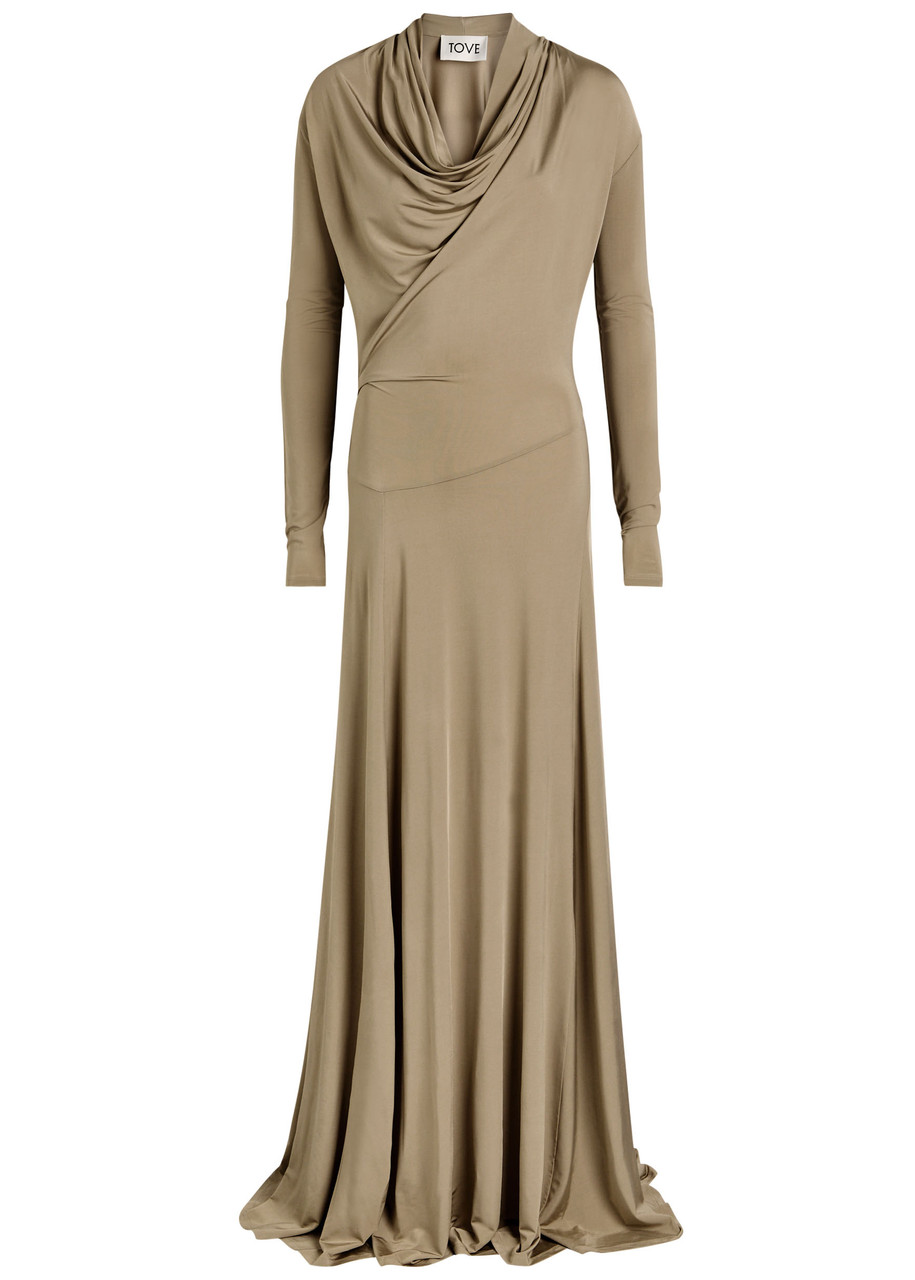 Tove Vevina Draped Stretch-jersey Maxi Dress In Brown