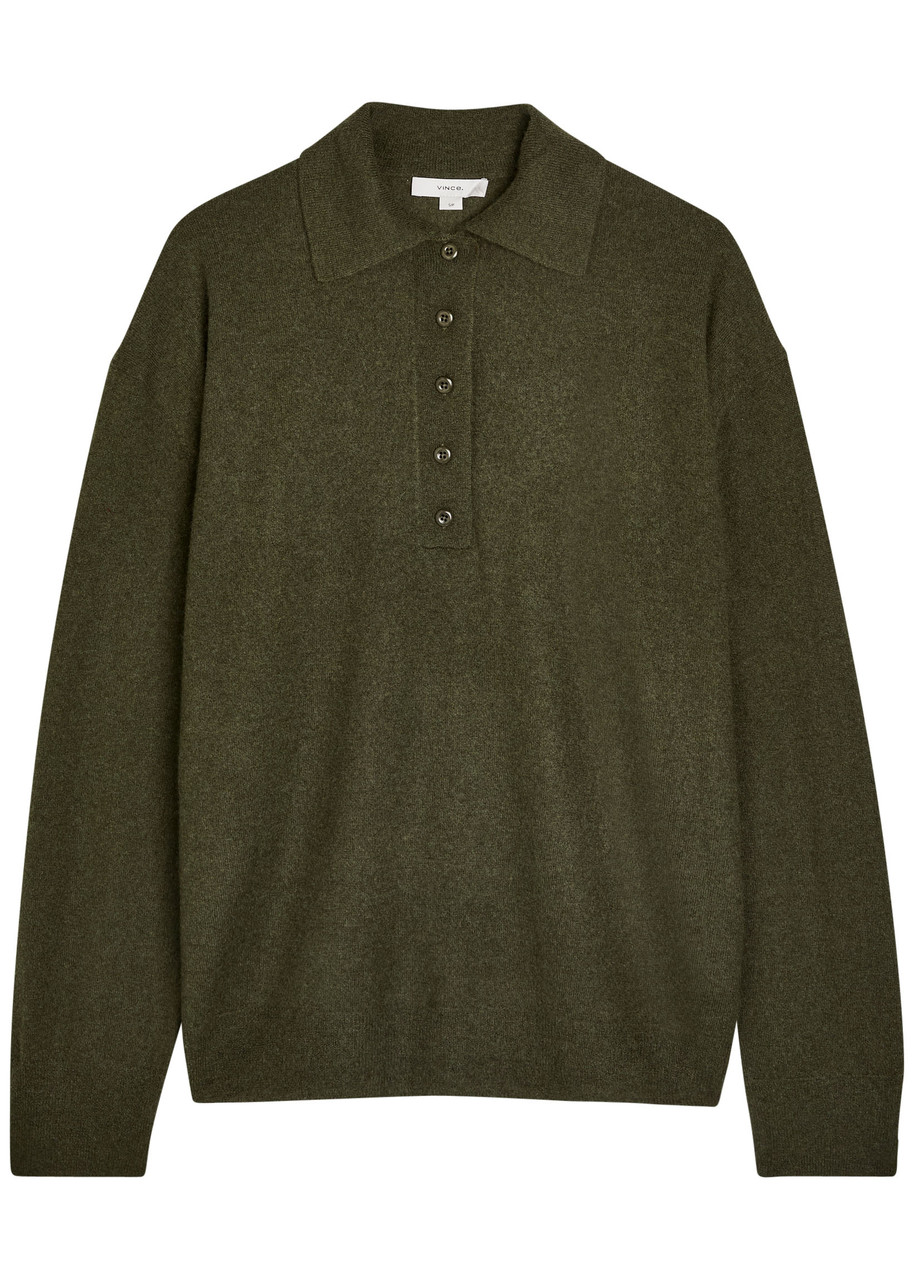 Vince Cashmere And Silk-blend Polo Jumper In Green