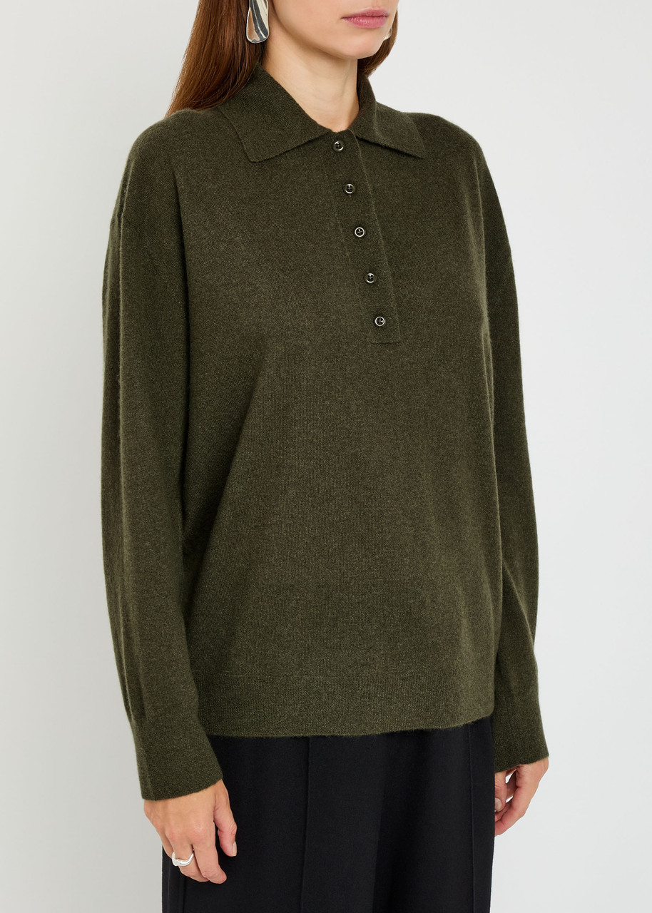 Vince Cashmere And Silk-blend Polo Jumper In Green