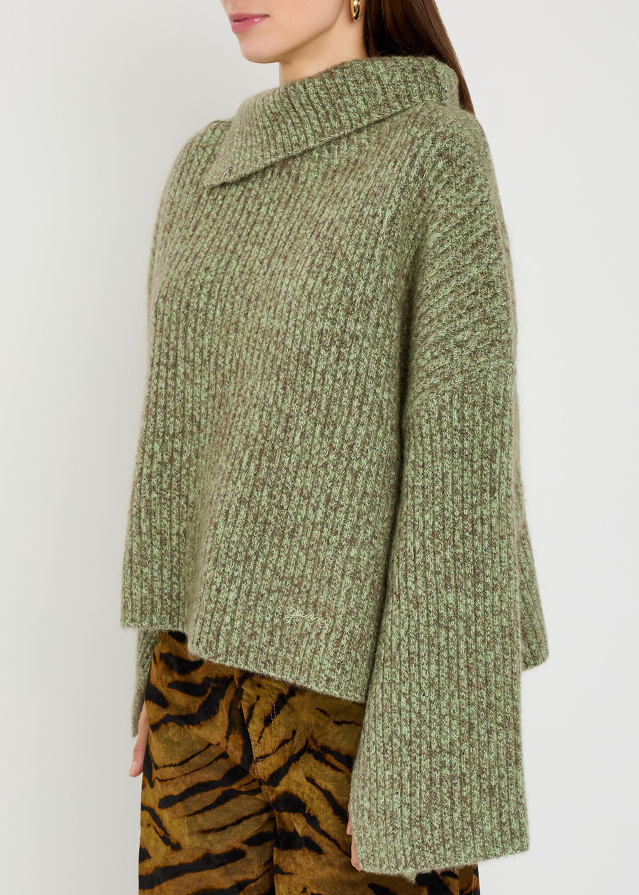 Ganni Melange Brushed Wool-blend Jumper In Green