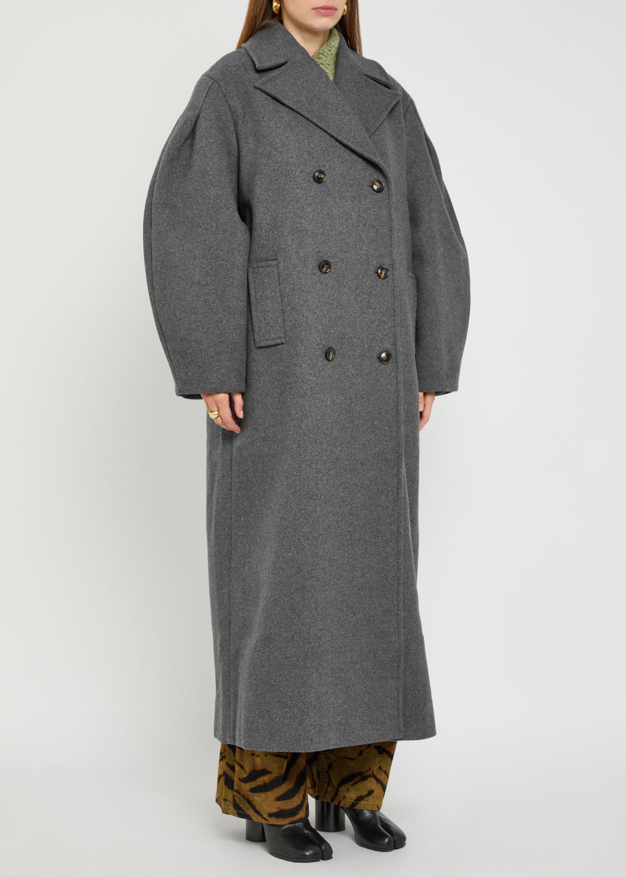Ganni Recycled Wool-blend Longline Pea Coat In Gray
