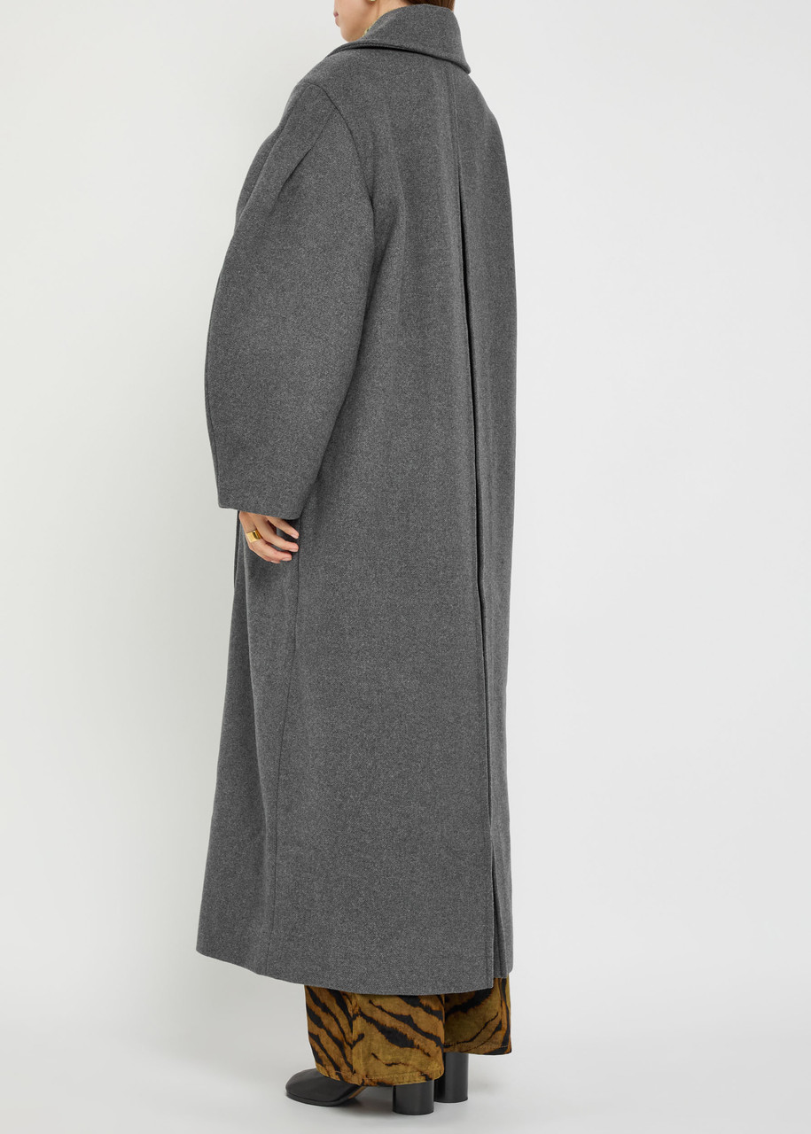 Ganni Double-breasted Wool-blend Peacoat In Gray