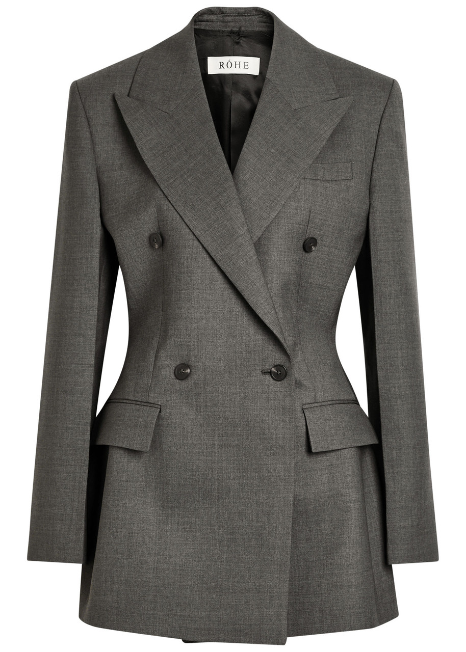 Rohe Double-breasted Stretch-wool Blazer In Gray