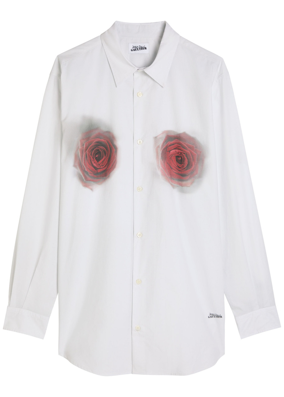 Jean Paul Gaultier Floral-print Cotton-poplin Shirt In White
