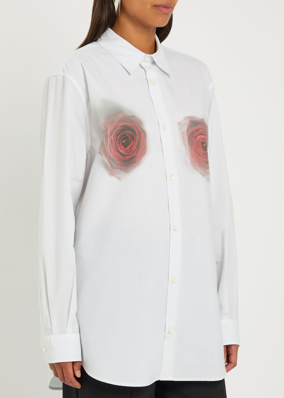 Jean Paul Gaultier Floral-print Cotton-poplin Shirt In White