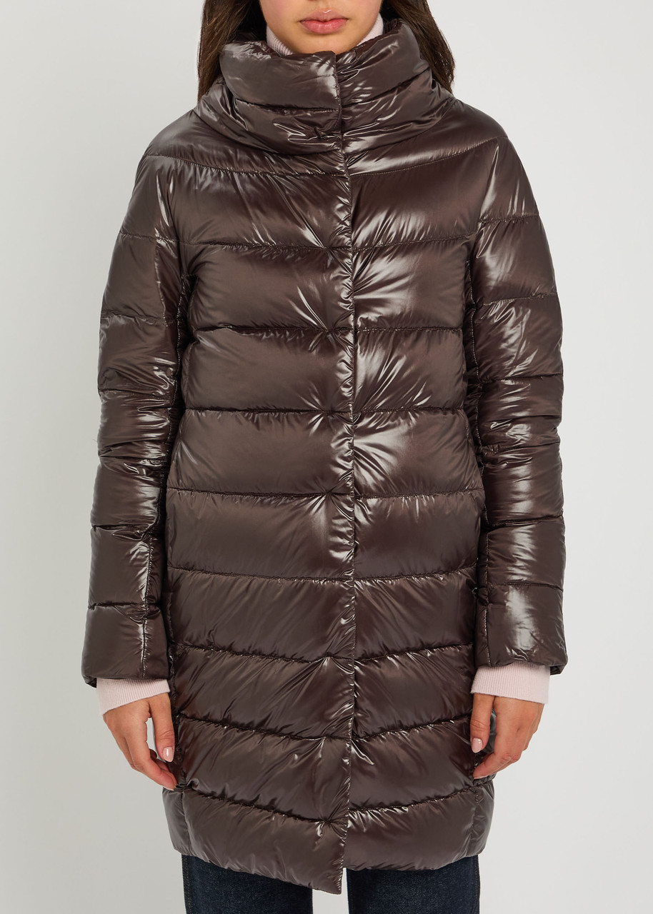 Herno Quilted Shell Coat In Brown