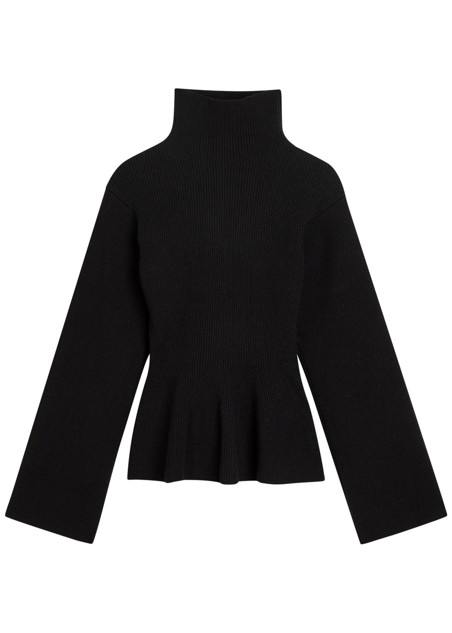 Rohe Flared-hem Ribbed Wool And Cashmere-blend Jumper In Black