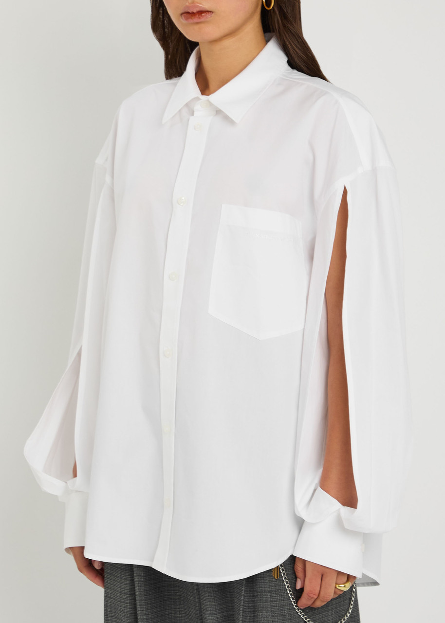 Alexander Wang Slashed-sleeve Cotton-poplin Shirt In White