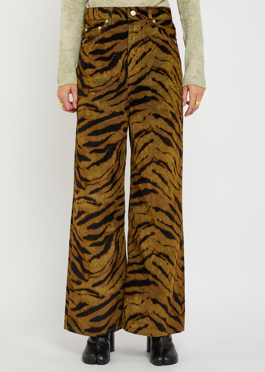 Ganni Zebra-print Wide-leg Jeans In Brown