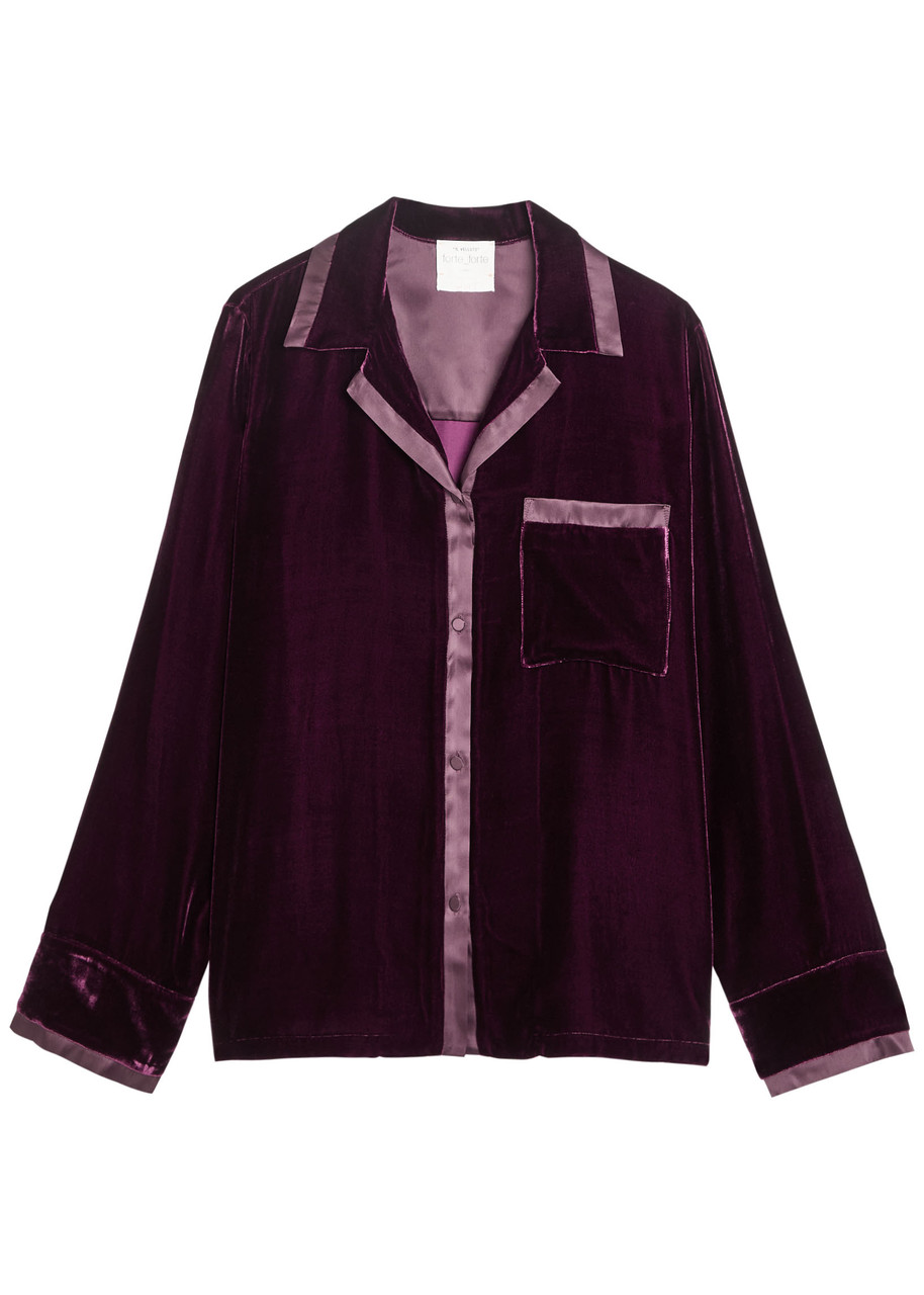 Forte Forte Forte_forte Satin-trim Velvet Shirt In Burgundy