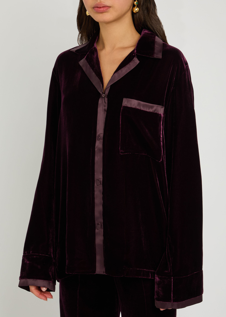 Forte Forte Forte_forte Satin-trim Velvet Shirt In Burgundy