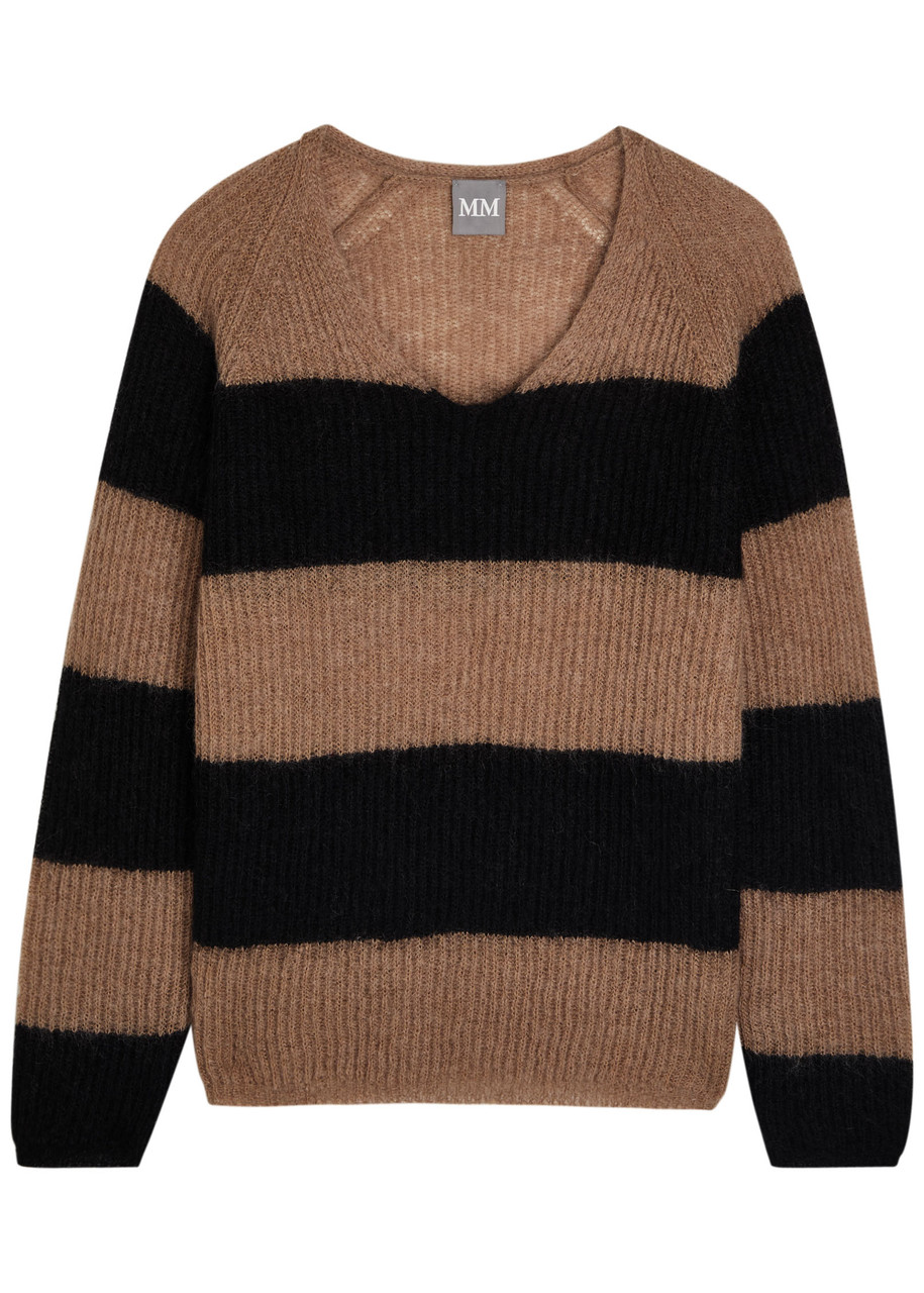 Mm Ricetta Striped Open-knit Jumper In Brown