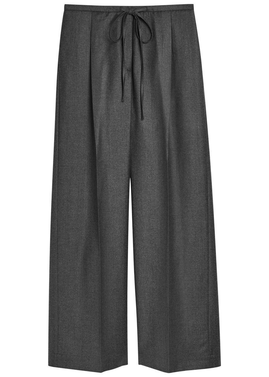 Rohe Drawstring Wide-leg Wool Trousers In Gray