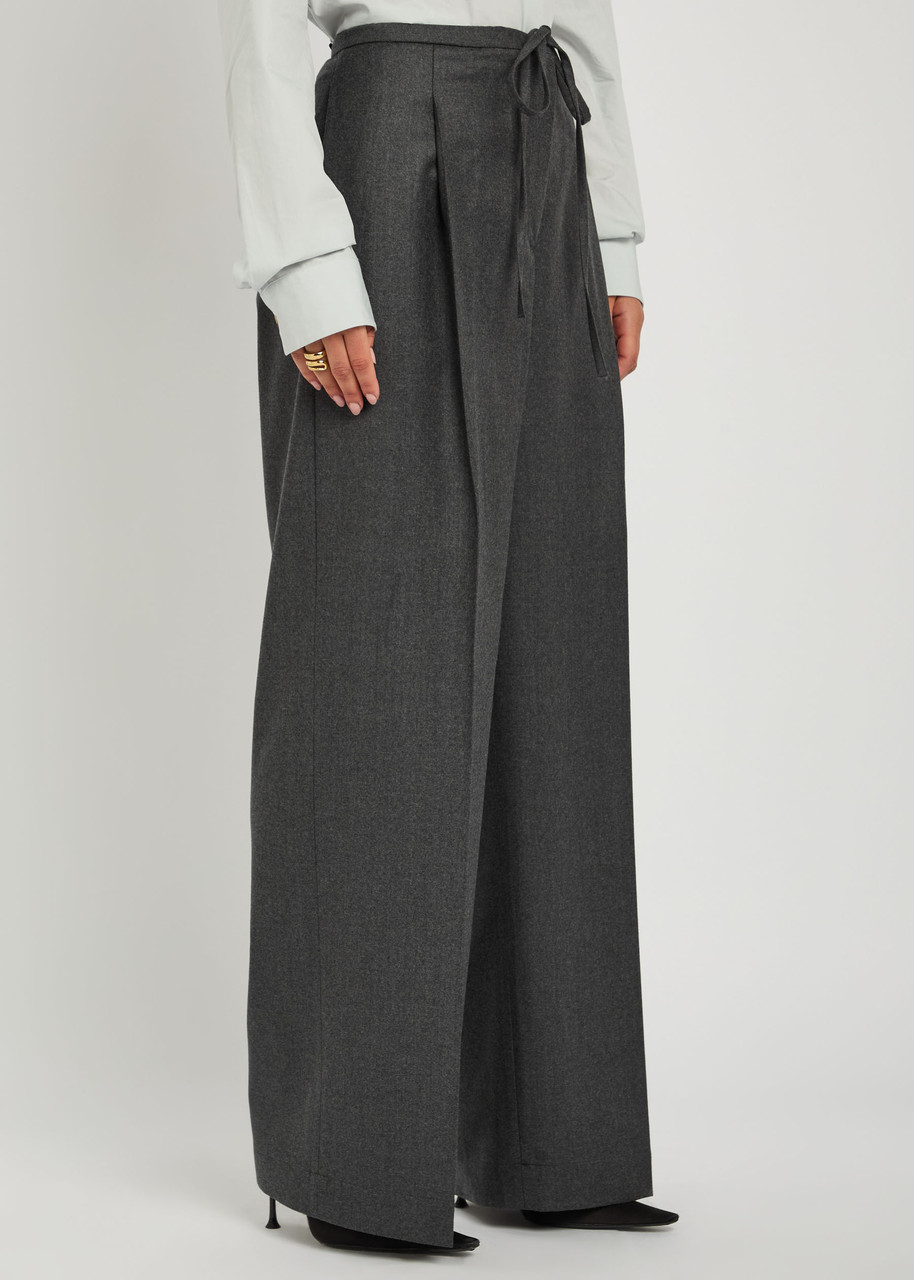 Rohe Drawstring Wide-leg Wool Trousers In Gray
