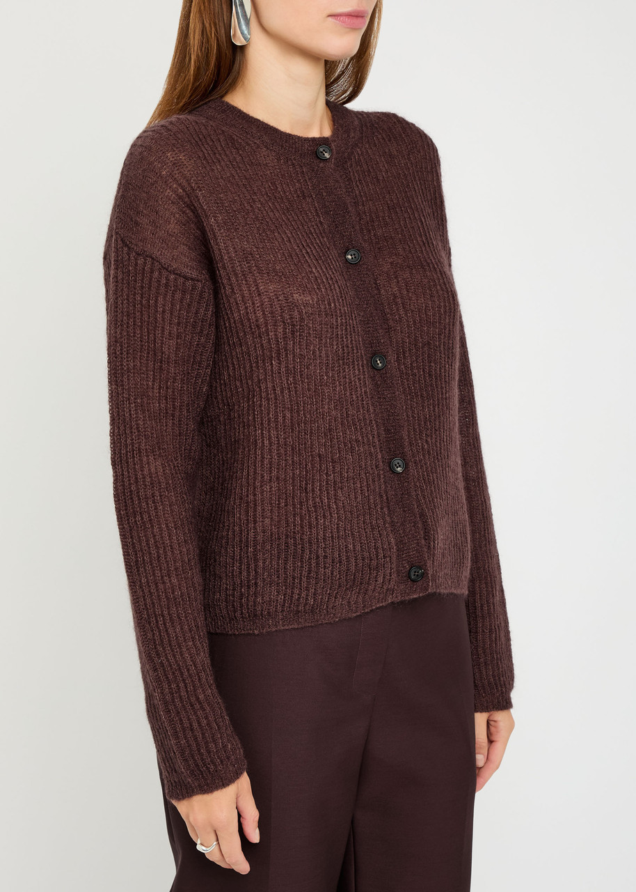 Mm Meandro Ribbed Open-knit Cardigan In Black
