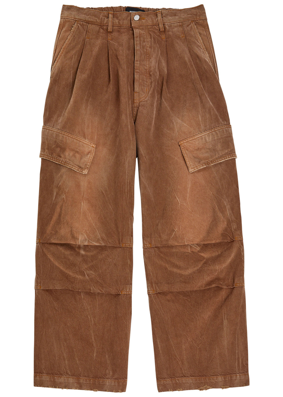 Nahmias Mens Oversized Wide-leg Denim Cargos Jeans Brown Wash In Brown