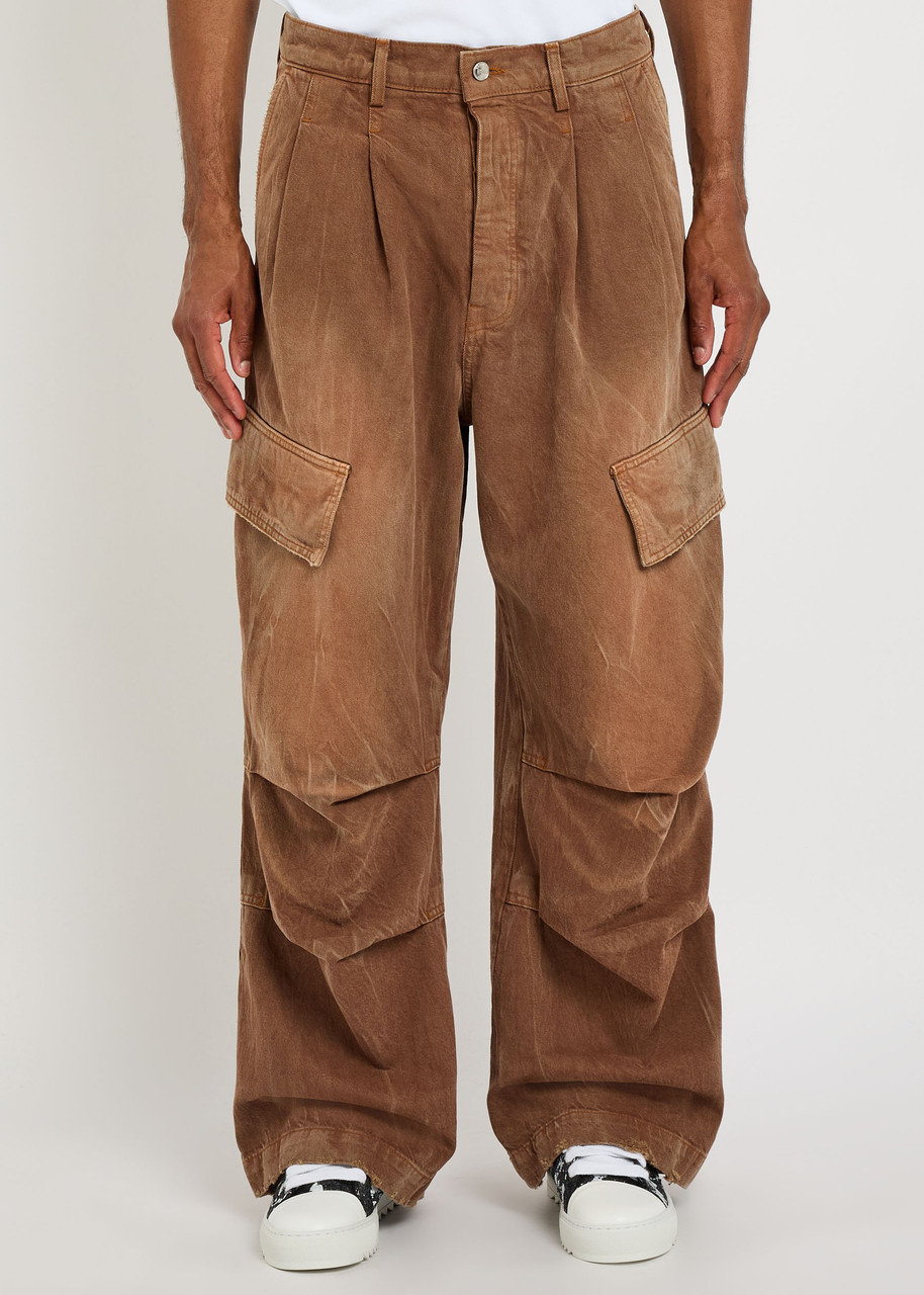 Nahmias Mens Oversized Wide-leg Denim Cargos Jeans Brown Wash In Brown