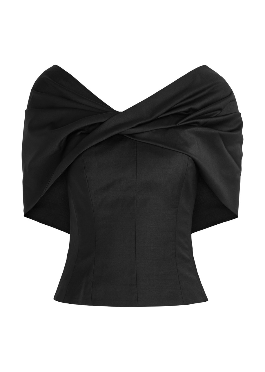 Tove Orrla Fold-over Wool-blend Top In Black