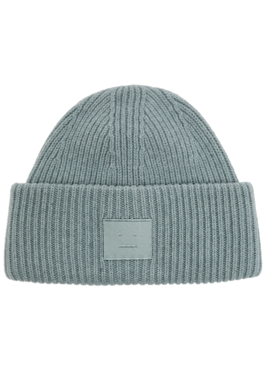 Acne Studios Dusty Large Face Logo Beanie In Blue
