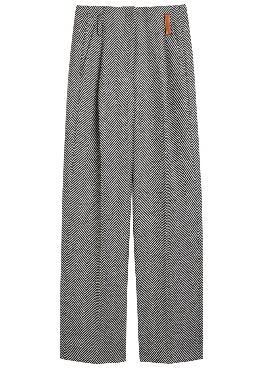 Forte Forte Chevron-motif Straight-leg Trousers In Gray