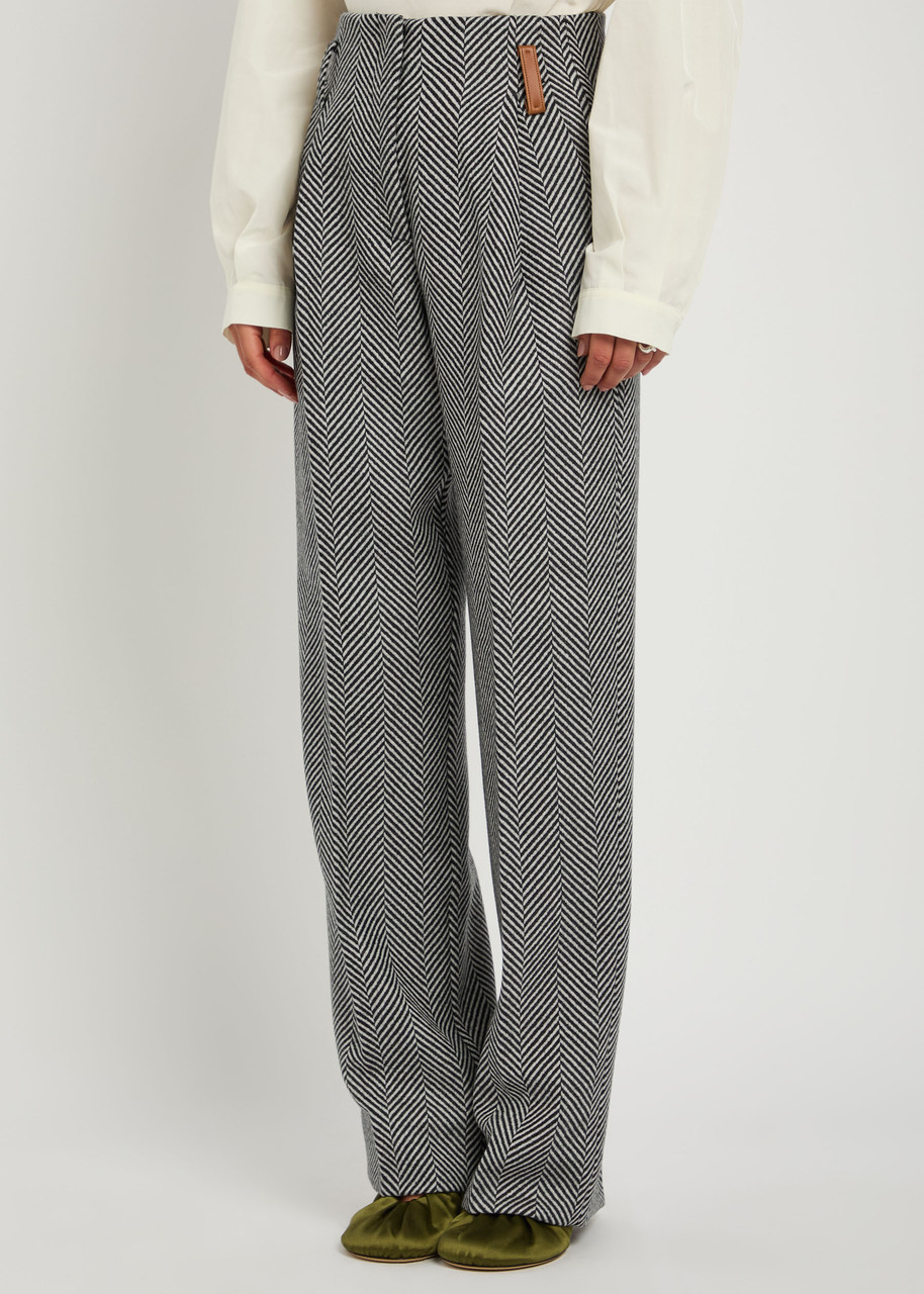 Forte Forte Chevron-motif Straight-leg Trousers In Gray