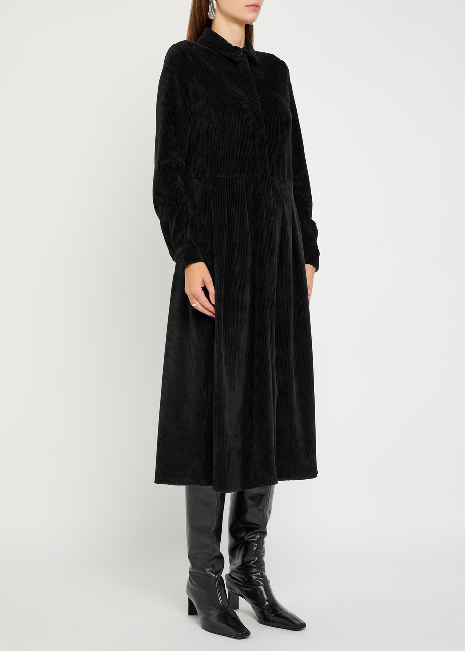 Mm Paese Corduroy Midi Shirt Dress In Black