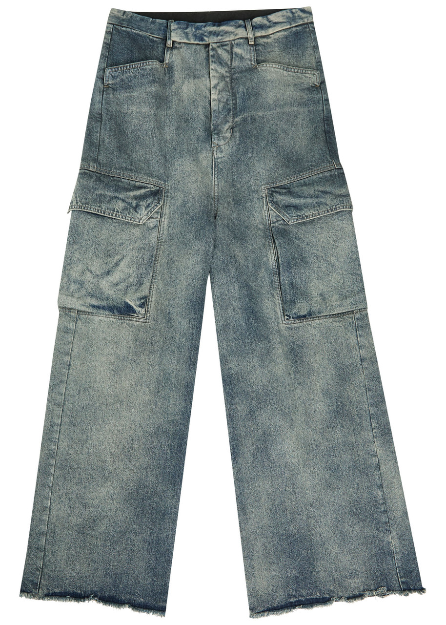 Rick Owens Mastodon Firbanks Denim Cargo Trousers In Blue