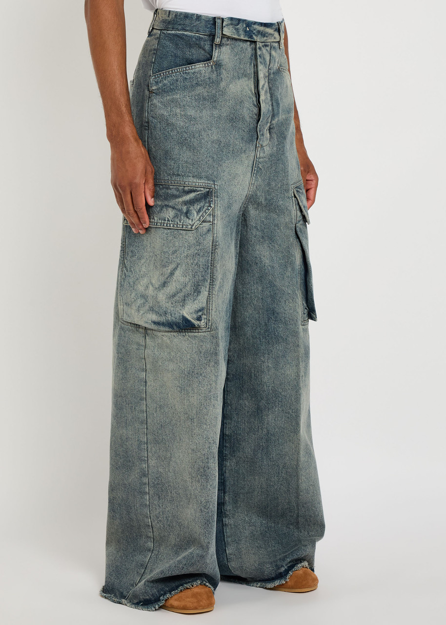Rick Owens Mastodon Firbanks Denim Cargo Trousers In Blue