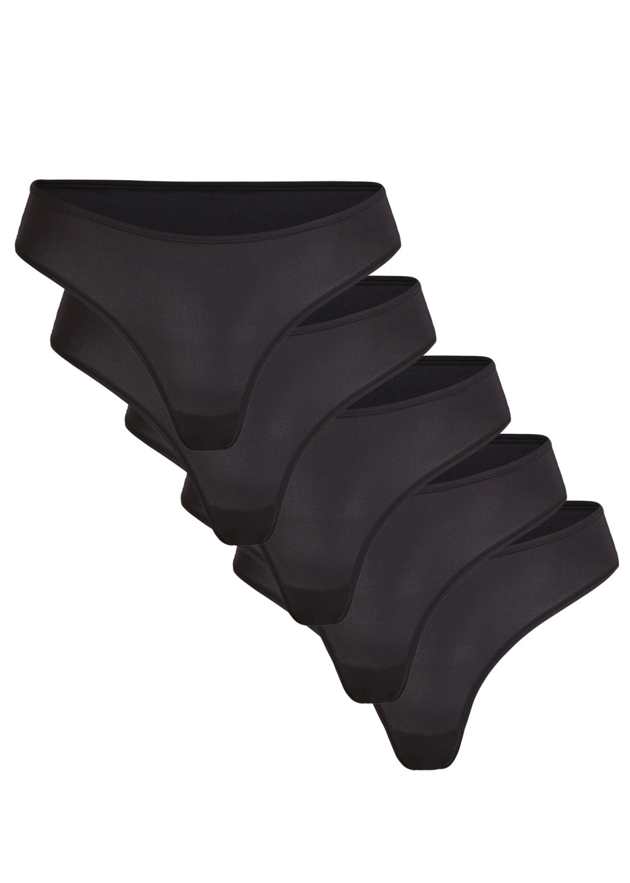 Skims Stretch-jersey Thongs In Black