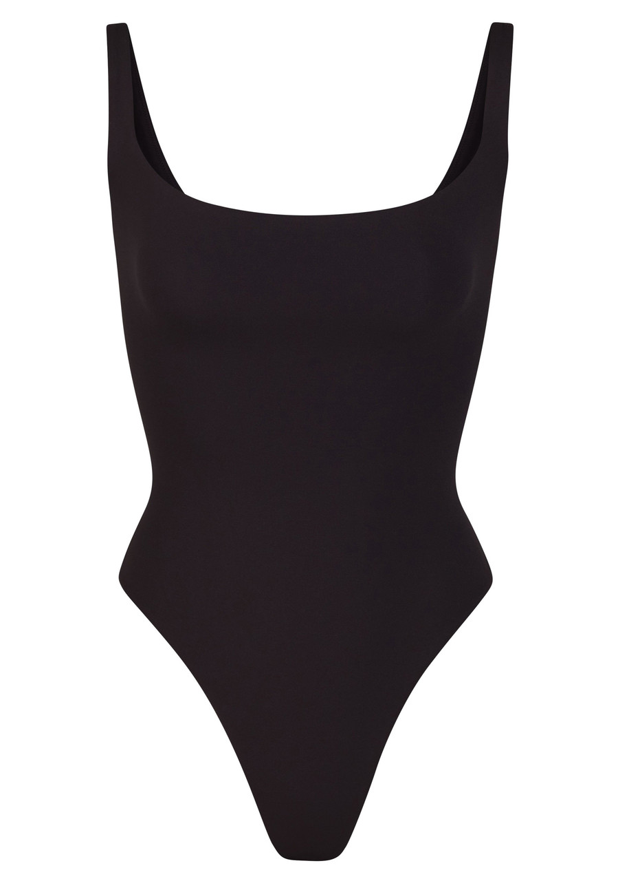 Skims Square-neck Stretch-jersey Bodysuit In Black