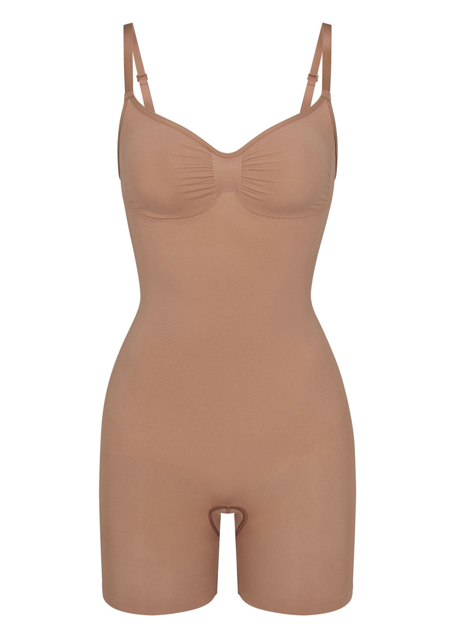 Skims Seamless Sculpt Mid-thigh Bodysuit In Brown
